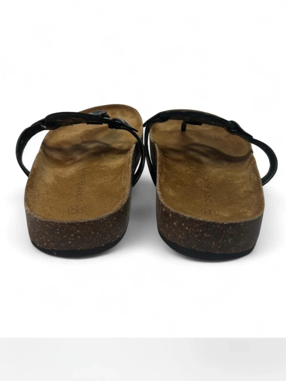 Tory Burch Miller Cloud Sandal in the Perfect Black / Natural colorway. Sz 9